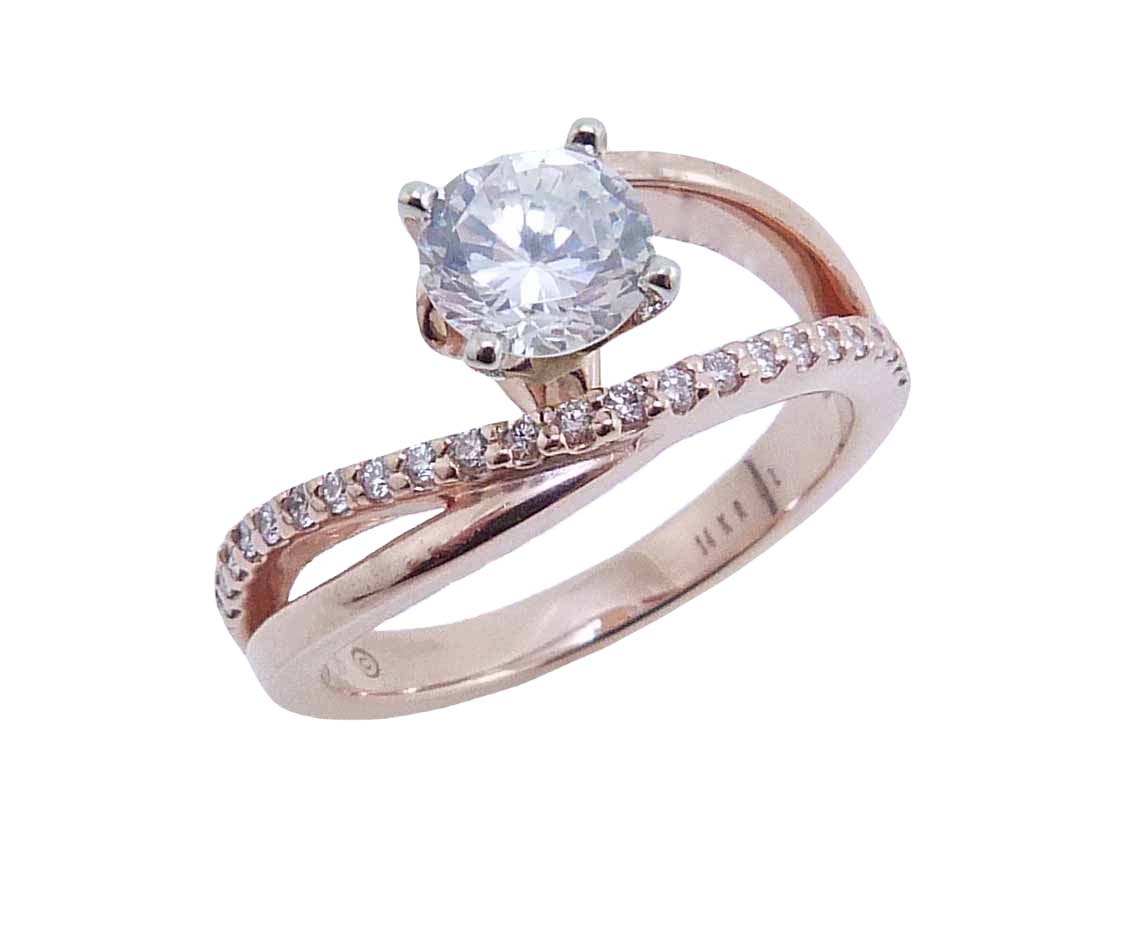 14K Rose & White Gold Bypass Split Shank Engagement ring | Troy Shoppe Jewellers