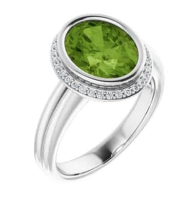 10K White Gold and Diamond Ring Featuring a 2.57ct Peridot | Troy Shoppe Jewellers